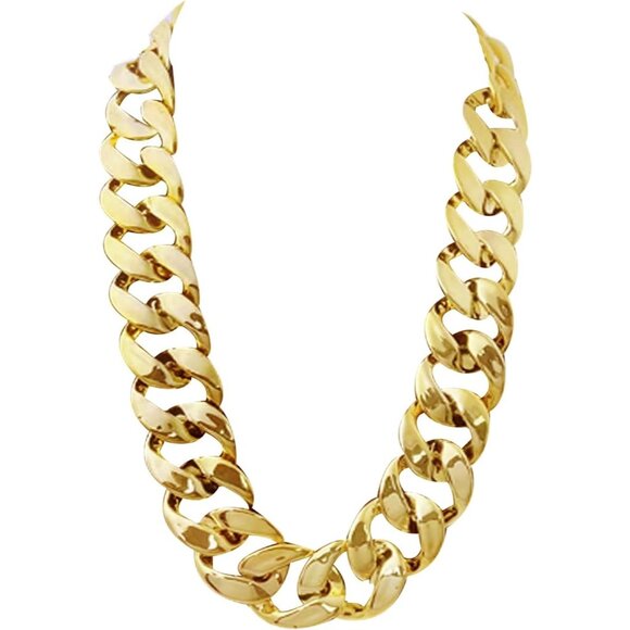 Men's Gold Cobra Chain Fake Rapper Design Chunky Costume Necklace - Picture 1 of 9
